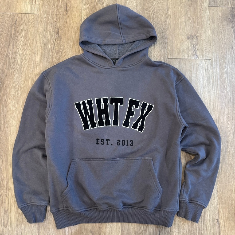 White Fox Boutique Gray WHT FX Chenille Logo Hoodie XS/S Streetwear Pullover